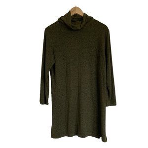 Green, mock turtleneck tunic sweater